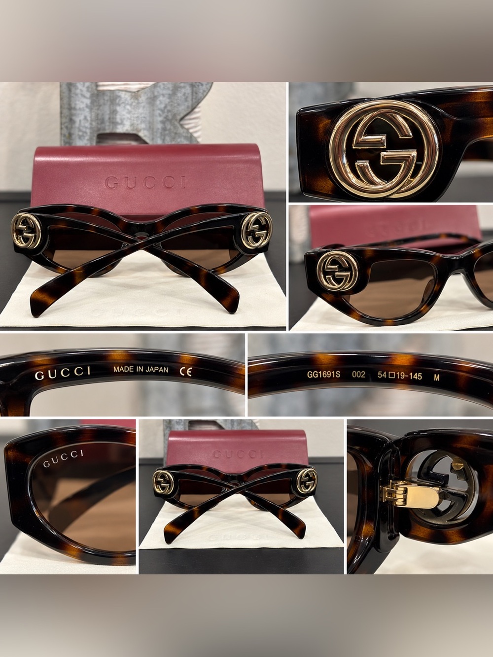 Gucci Authentic Tortoiseshell Havana  Sunglasses with Gold Interlocking  Emblems